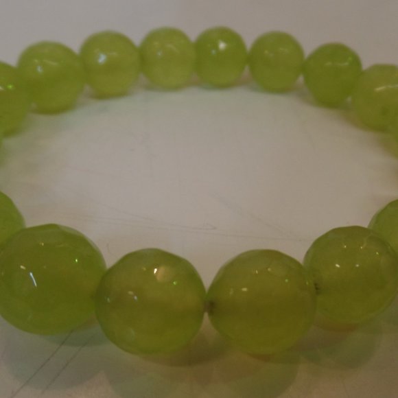 Lime Faceted Cut Glass Beaded Bracelet W 9.25 Sterling Silver Bead 7" $116 NWOT - Picture 3 of 6